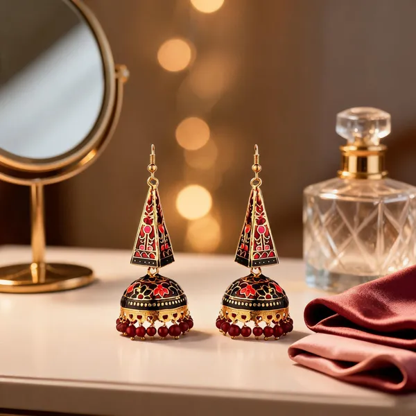 Prizetaa_Maroon_And_Pink_Meenakari_Hook_Earrings