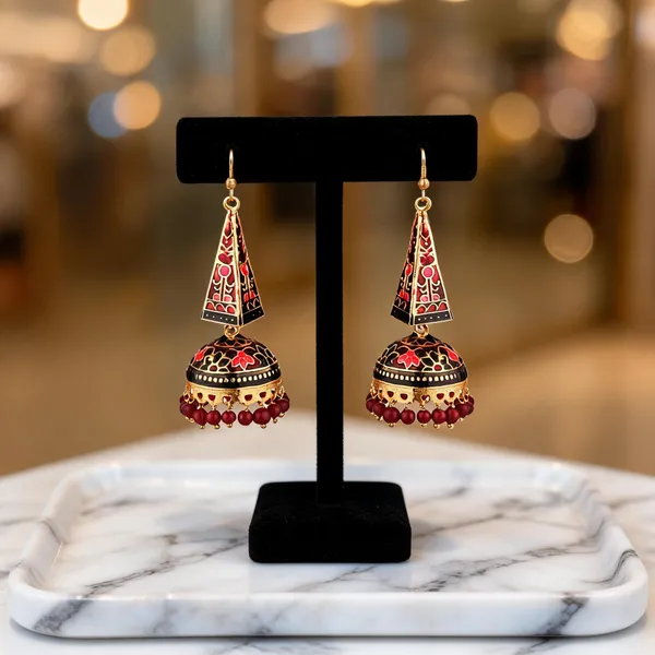 Prizetaa_Maroon_And_Pink_Meenakari_Hook_Earrings