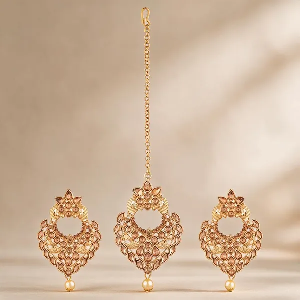 Prizetaa_Lcd_Stone_Brown_And_Golden_Pearl_Triangle_Earrings_With_Maangtikka_Set