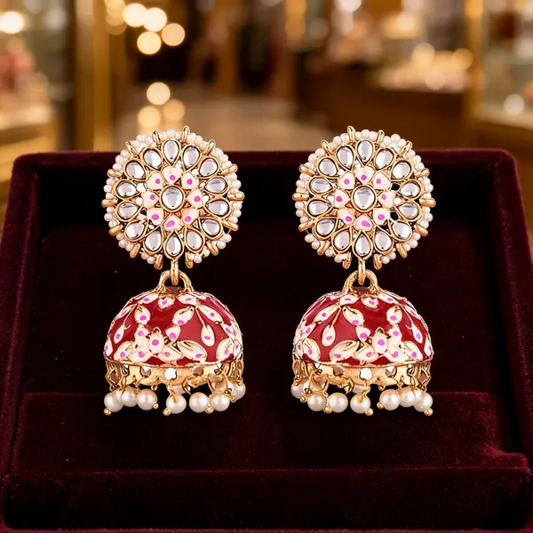 Prizetaa_Red_Meenakari_With_Pearl_Jhumki_Earrings