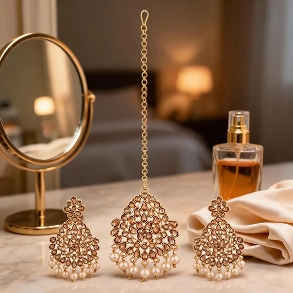 Prizetaa_Lcd_Stone_Brown_And_Golden_Pearl_Oval_Earrings_With_Maangtikka_Set