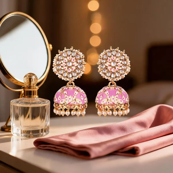Prizetaa_Pink_Meenakari_With_Pearl_Jhumki_Earrings