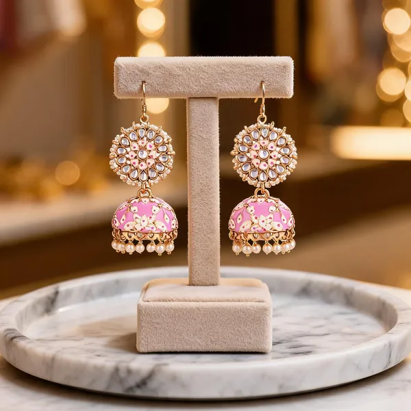 Prizetaa_Pink_Meenakari_With_Pearl_Jhumki_Earrings