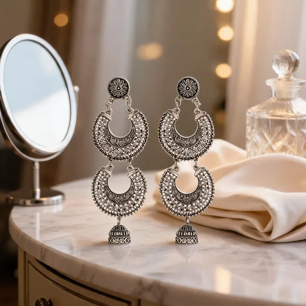 Prizetaa_Silver_Colour_Double_Chandbali_Hook_Earrings