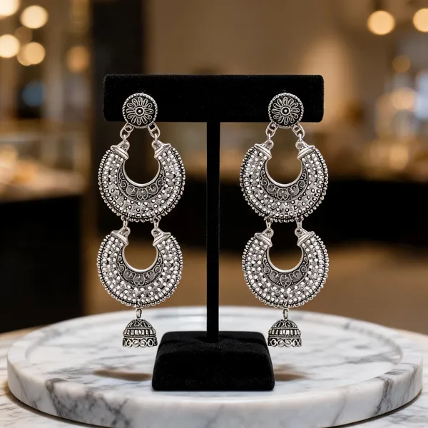 Prizetaa_Silver_Colour_Double_Chandbali_Hook_Earrings