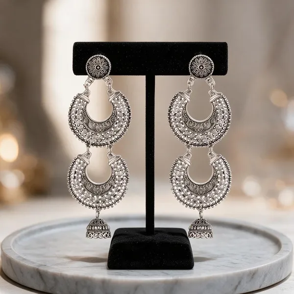 Prizetaa_Silver_Colour_Double_Chandbali_Hook_Earrings