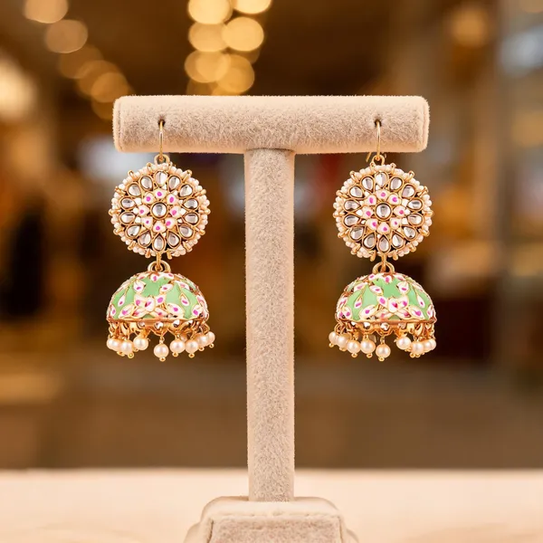 Prizetaa_Green_Meenakari_With_Pearl_Jhumki_Earrings