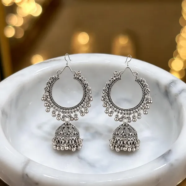 Prizetaa_Silver_Jhalar_Chandbali_Hook_Jhumki_Earrings