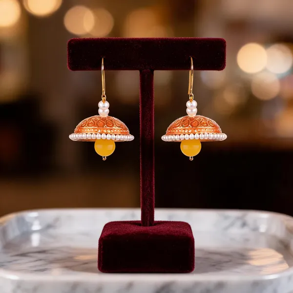 Prizetaa_Orange_Meenakari_With_Pearl_Drop_Hoop_Earrings