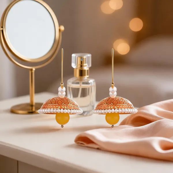 Prizetaa_Orange_Meenakari_With_Pearl_Drop_Hoop_Earrings