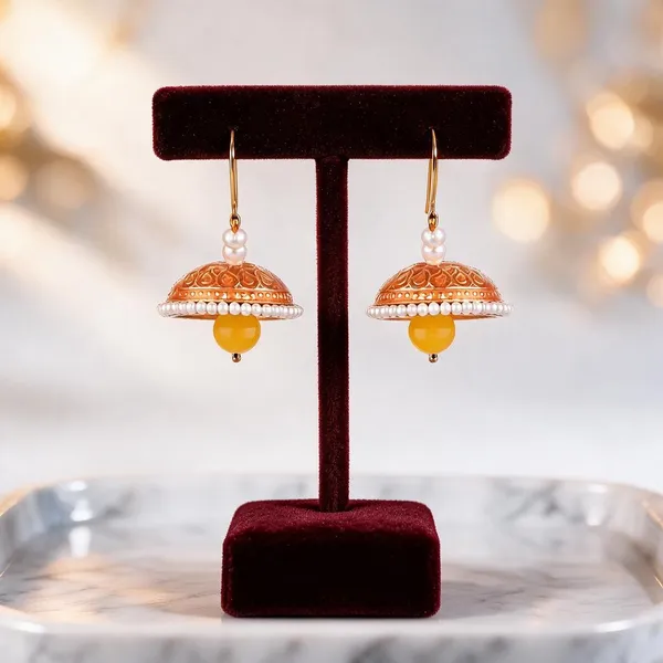 Prizetaa_Orange_Meenakari_With_Pearl_Drop_Hoop_Earrings