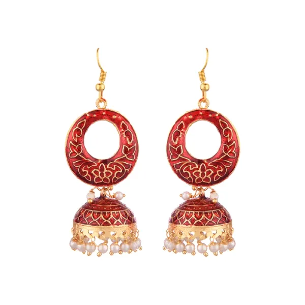 Prizetaa_Red_Meenakari_With_Pearl_Circle_Hook_Earrings_Pack_Of_2