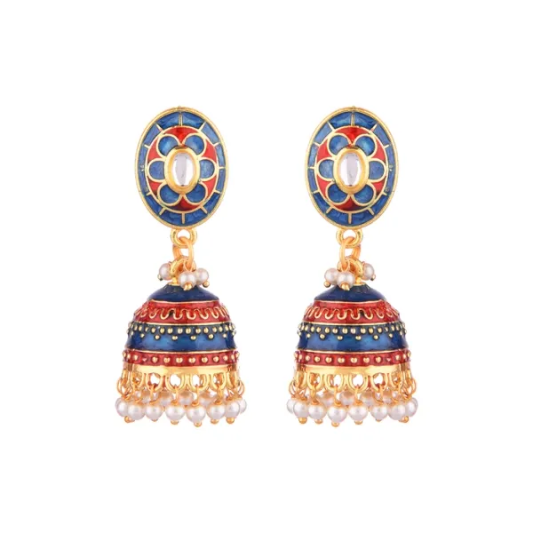 Prizetaa_Blue_And_Red_Meenakari_With_Pearl_Dangler_Earrings