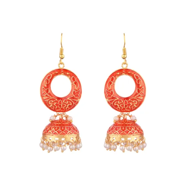 Prizetaa_Orange_Meenakari_With_Pearl_Circle_Hook_Earrings