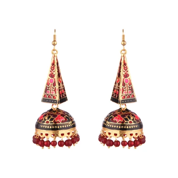 Prizetaa_Maroon_And_Pink_Meenakari_Hook_Earrings