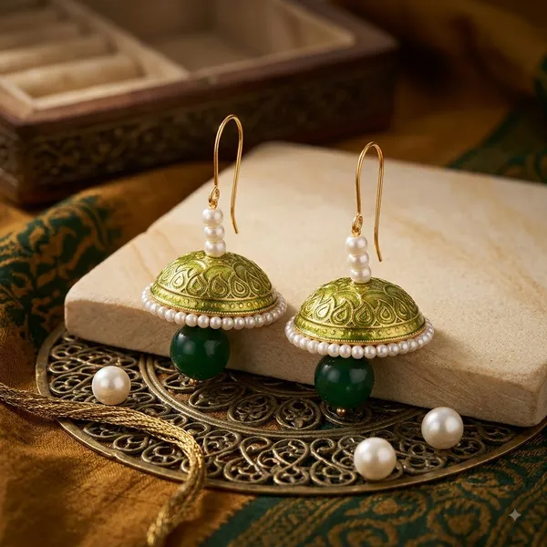 Prizetaa_Green_Meenakari_With_Pearl_Drop_Hoop_Earrings