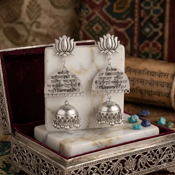 Prizetaa_Bohemian_Silver_Lotus_Jhumki_Earrings