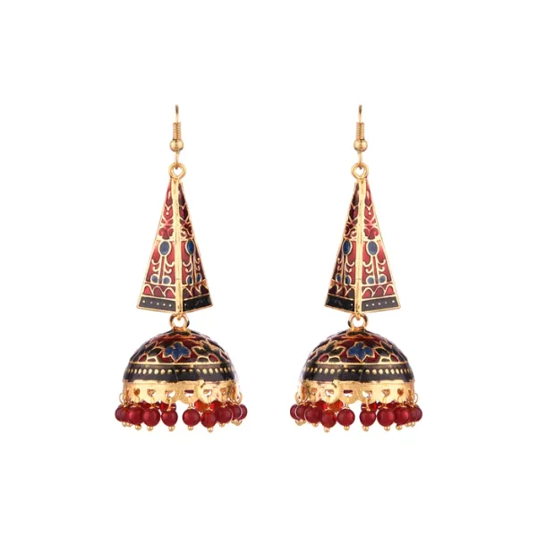 Prizetaa_Maroon_And_Blue_Meenakari_Hook_Earrings