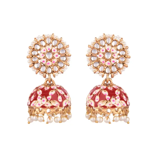 Prizetaa_Red_Meenakari_With_Pearl_Jhumki_Earrings