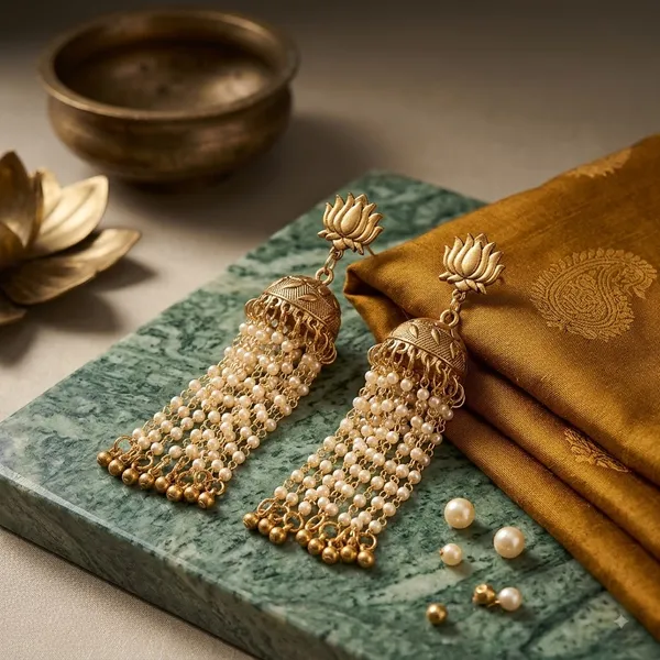 Prizetaa_Golden_And_White_Pearl_Lotus_With_Long_Strand_Traditional_Dangler_Earrings