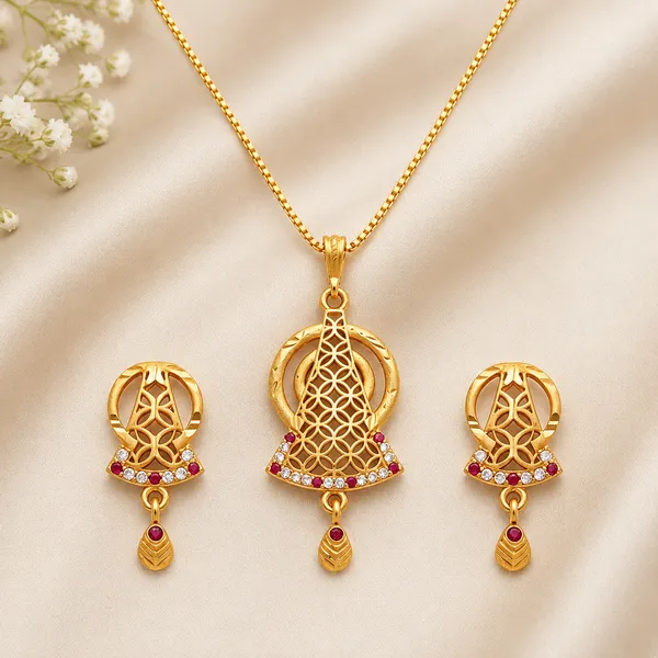 Brass_Pendant_Necklace_Set_With_Earrings