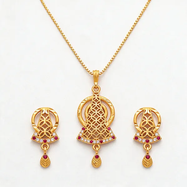 Brass_Pendant_Necklace_Set_With_Earrings