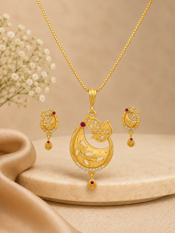 Brass_Pendant_Necklace_Set_With_Earrings