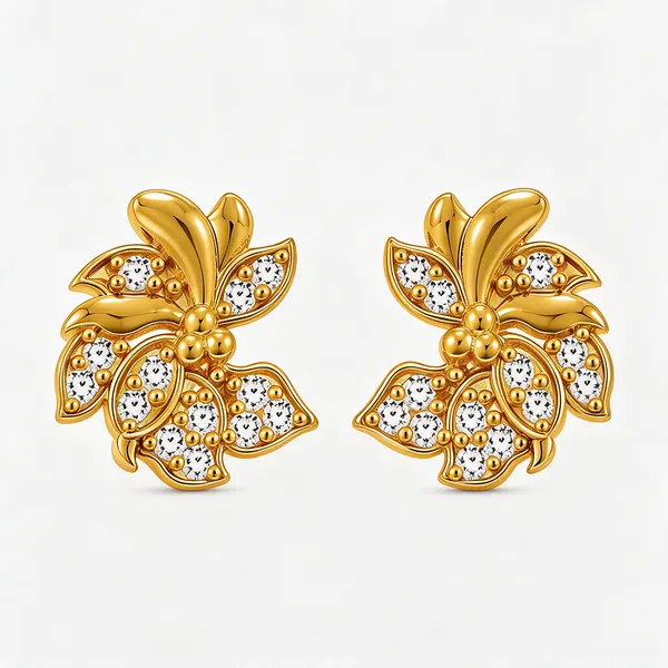 Gold_Plated_Cubic_Zirconia_Floral_Stud_Earrings