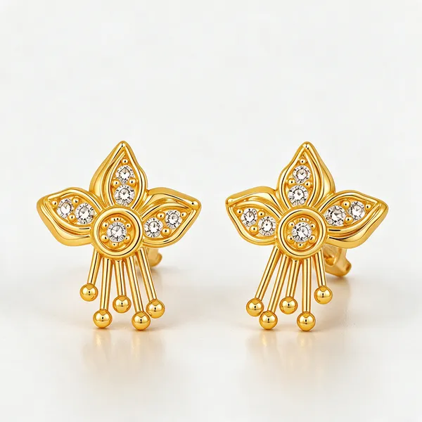 Gold_Plated_Cubic_Zirconia_Floral_Stud_Earrings