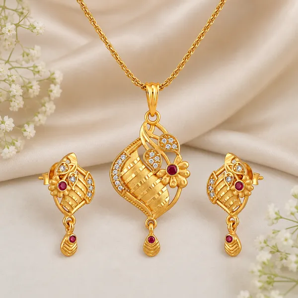 Brass_Pendant_Necklace_Set_With_Earrings
