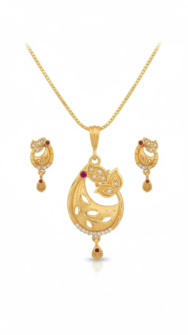 Brass_Pendant_Necklace_Set_With_Earrings