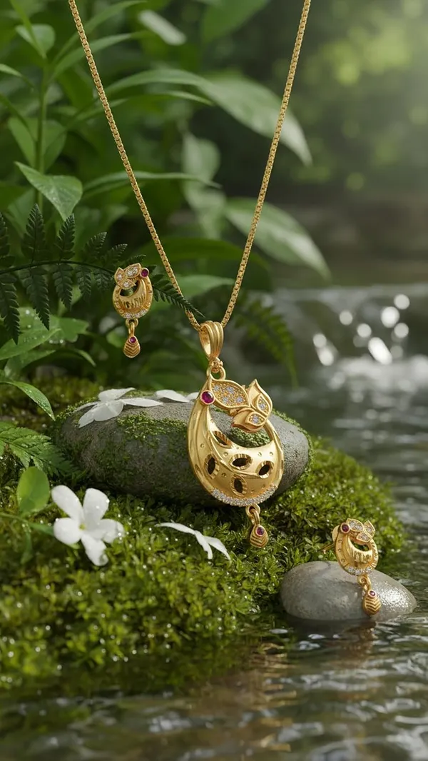 Brass_Pendant_Necklace_Set_With_Earrings