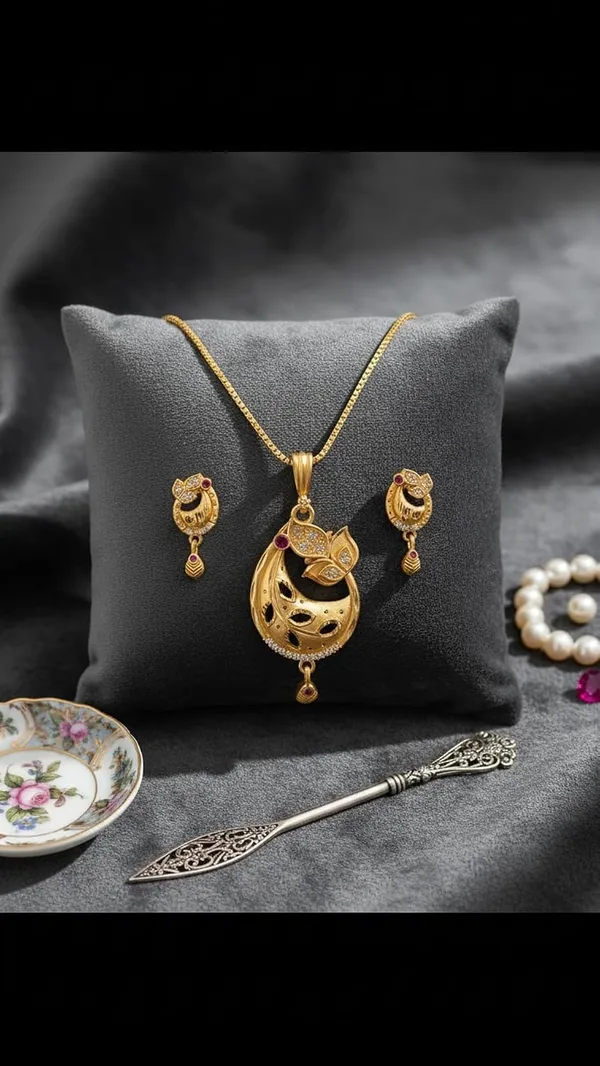 Brass_Pendant_Necklace_Set_With_Earrings