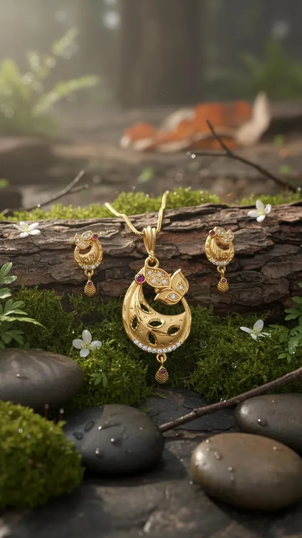 Brass_Pendant_Necklace_Set_With_Earrings