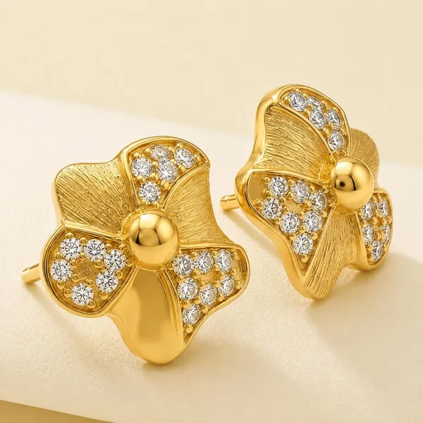 Gold_Plated_Cubic_Zirconia_Floral_Stud_Earrings