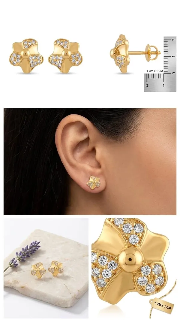 Gold_Plated_Cubic_Zirconia_Floral_Stud_Earrings