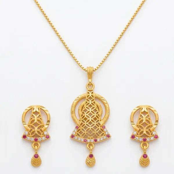 Brass_Pendant_Necklace_Set_With_Earrings