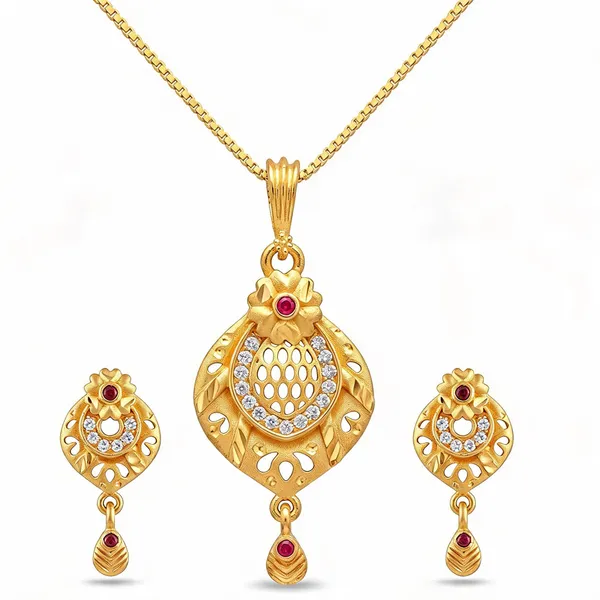 Brass_Pendant_Necklace_Set_With_Earrings