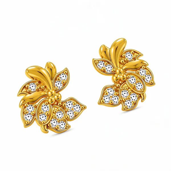 Gold_Plated_Cubic_Zirconia_Floral_Stud_Earrings