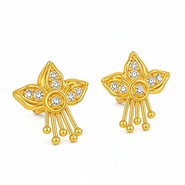 Gold_Plated_Cubic_Zirconia_Floral_Stud_Earrings