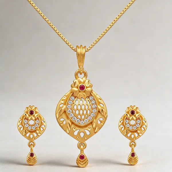 Brass_Pendant_Necklace_Set_With_Earrings