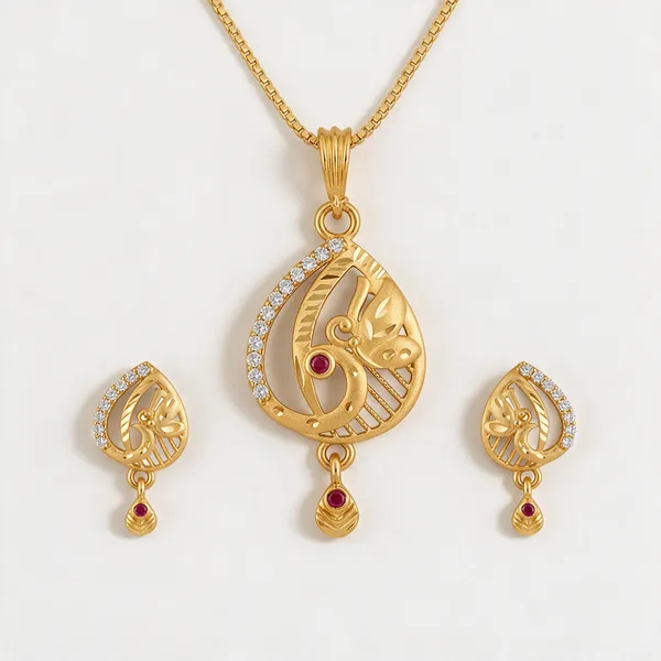 Brass_Pendant_Necklace_Set_With_Earrings