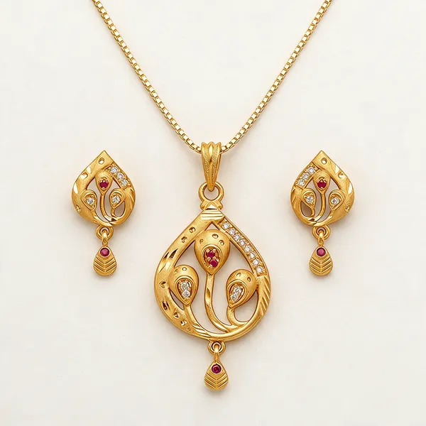 Brass_Pendant_Necklace_Set_With_Earrings
