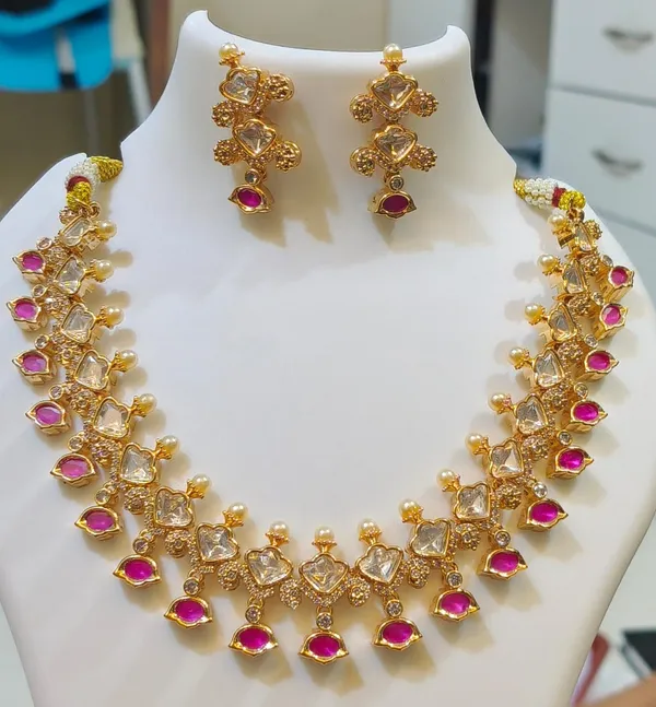 Gold_Pink_American_Diamond_Kundan_Polki_Necklace_Set_For_Women