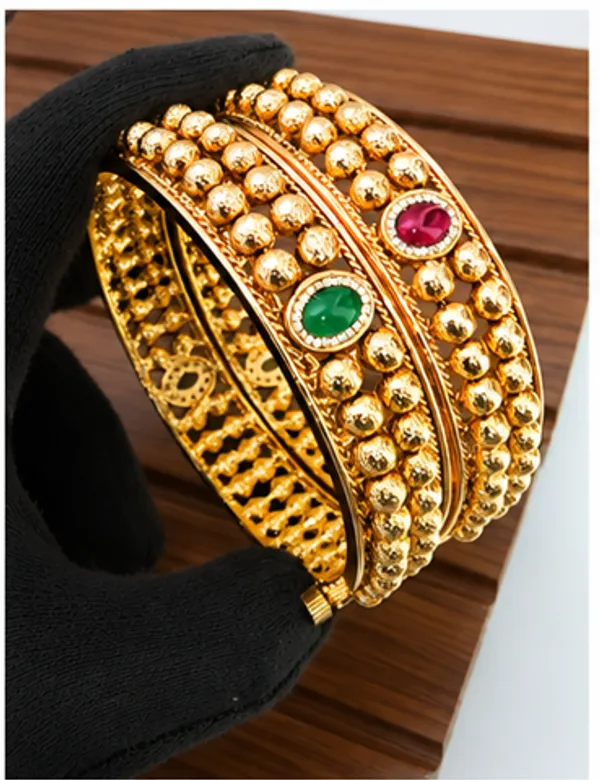 Multicolour_Brass_Faux_Emerald_Ruby_Beaded_Bangle_Set_For_Women