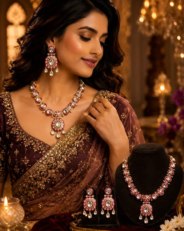 Red_Gold_American_Diamond_Polki_Kundan_Meenakari_Necklace_Set_For_Women