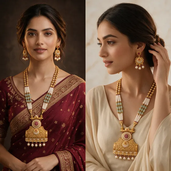 Antique_Gold_Pearl_Beaded_Rajwadi_Long_Necklace_Earring_Set_For_Women