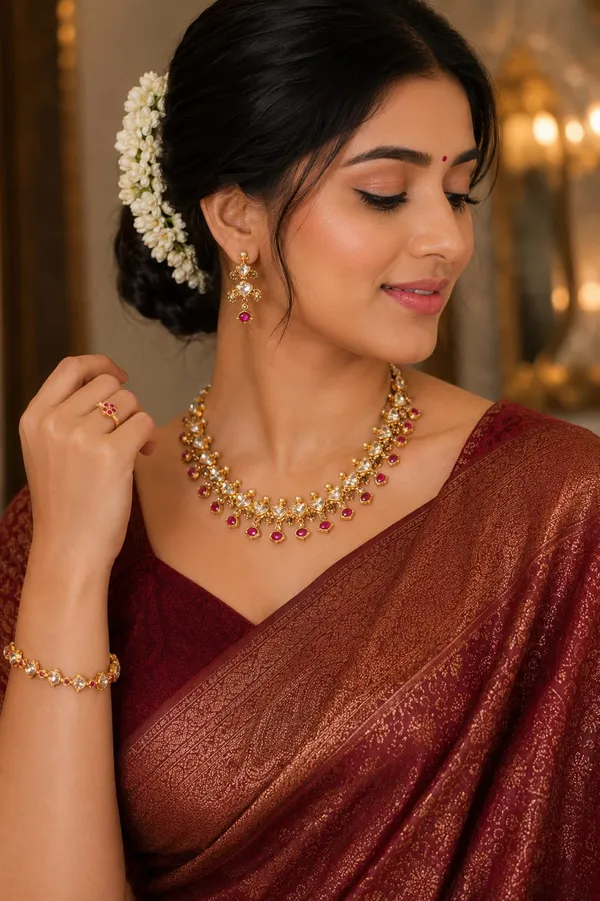 Gold_Pink_American_Diamond_Kundan_Polki_Necklace_Set_For_Women