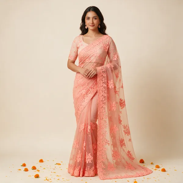 Coral_Soft_Net_Saree_For_Women