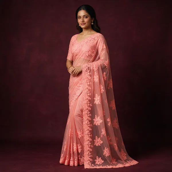 Coral_Soft_Net_Saree_For_Women